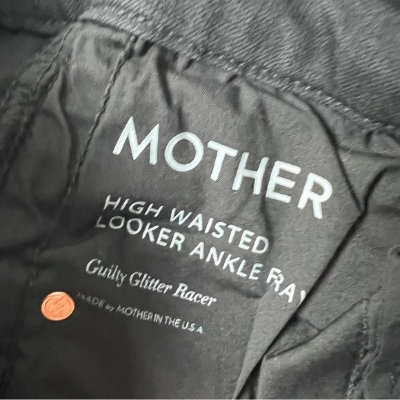 New MOTHER Denim High Waist Looker Ankle Fray Skinny Jeans Guilty Glitter Racer - Picture 7 of 15